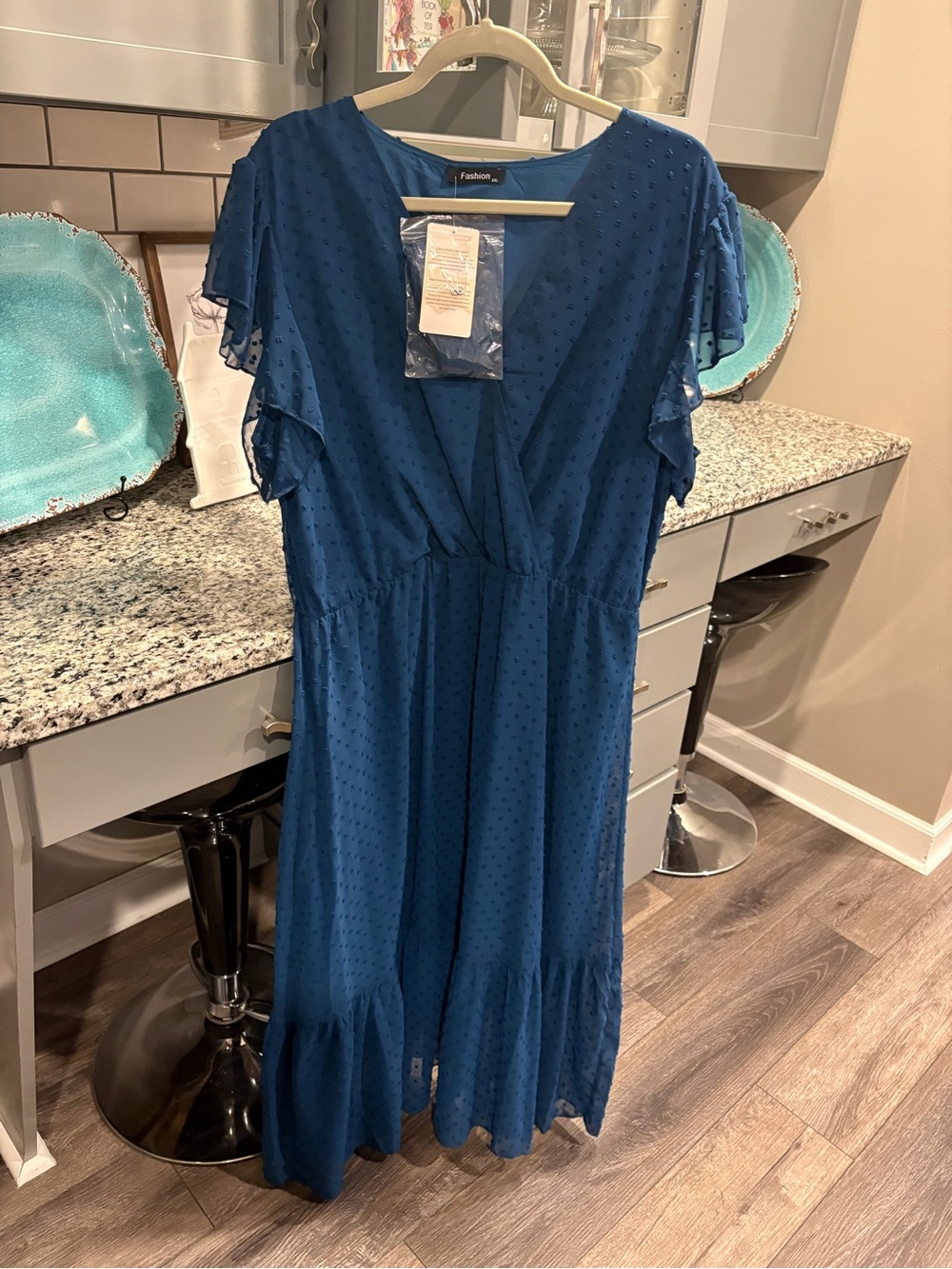 Blue Swiss Dot Wrap Midi Dress